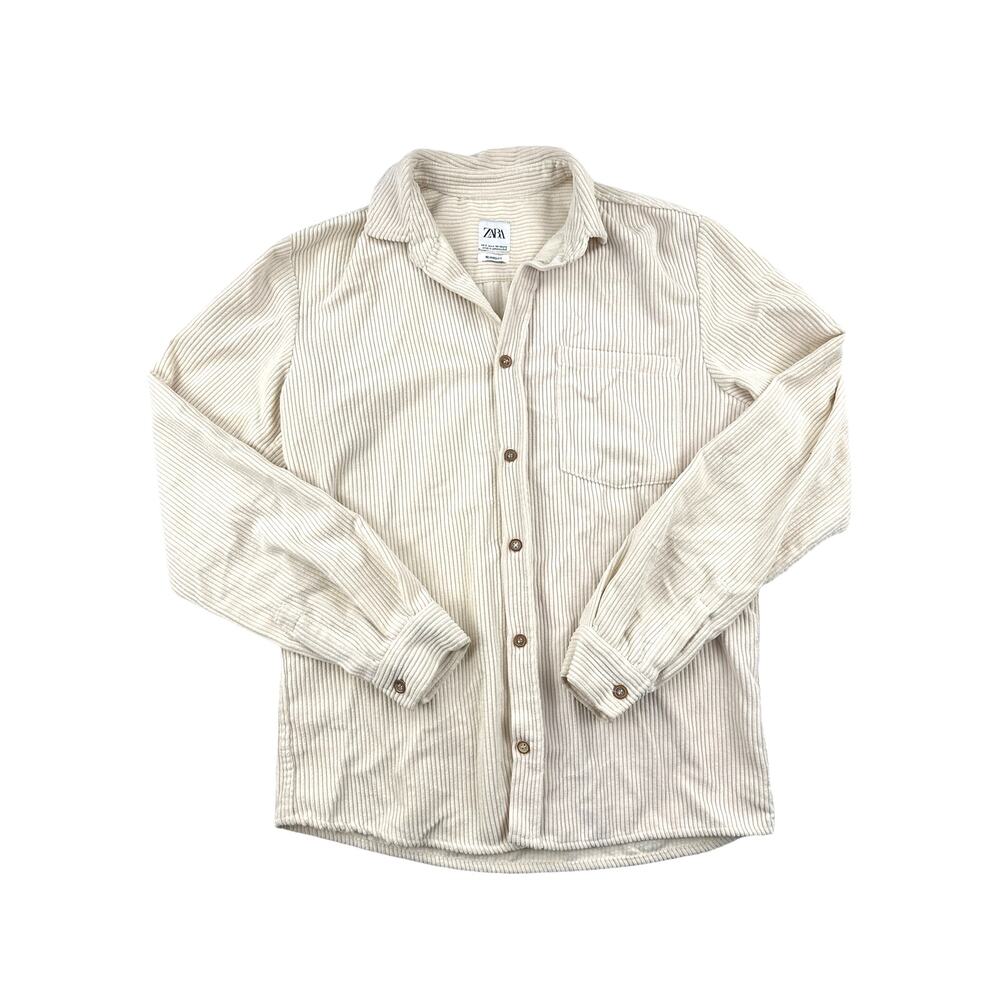 Zara - Corduroy Button Down Long Sleeve Shirt in Beige